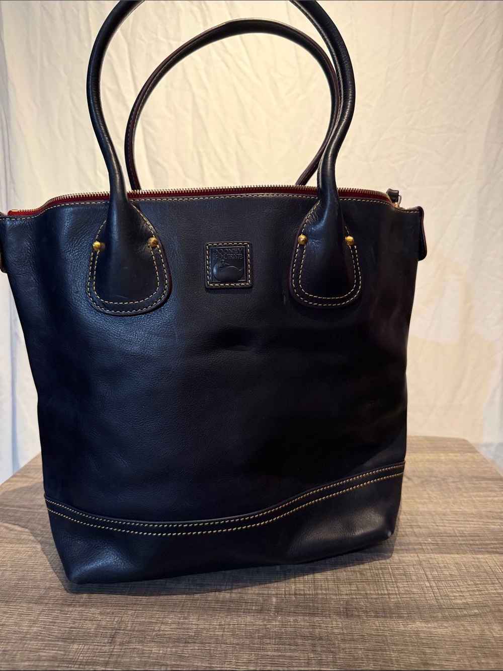 Dooney & Bourke Navy Leather Tote with Contrast Stitching